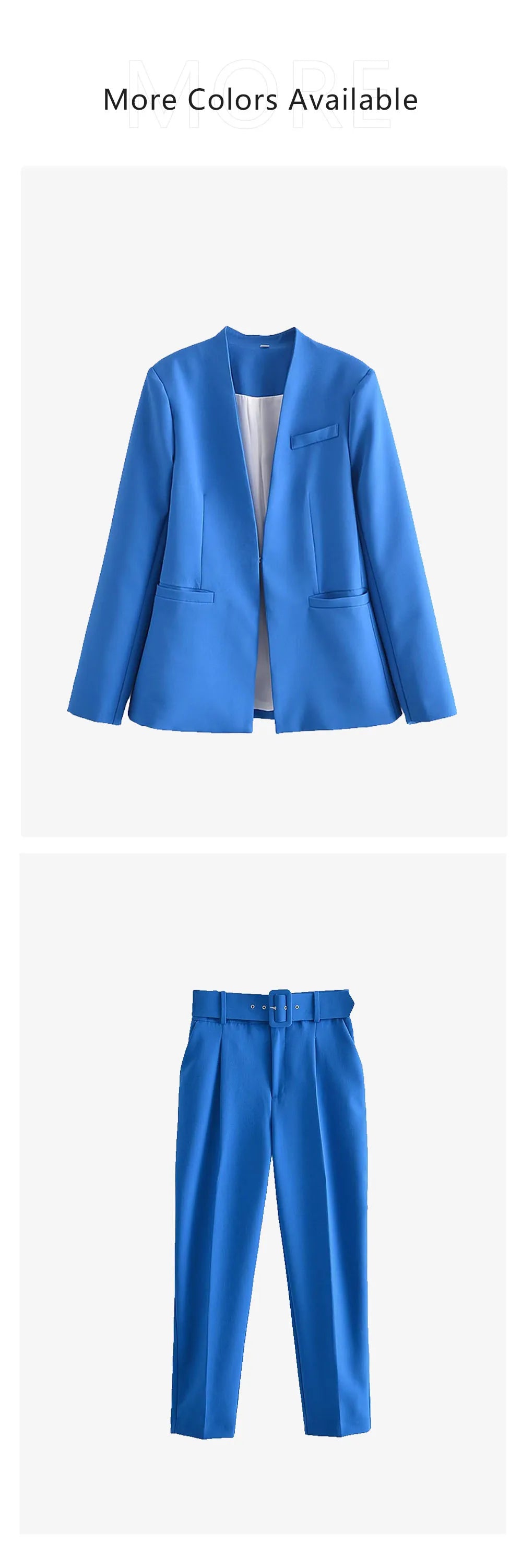 Women's Solid Color Suit Set with Buckle Free Belt Design for Spring and Summer Fashion