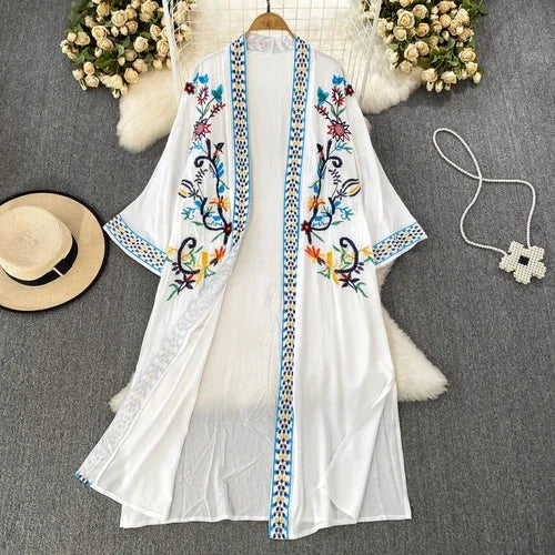 Bohemian Embroidered Floral Dress For Women Beachwear
