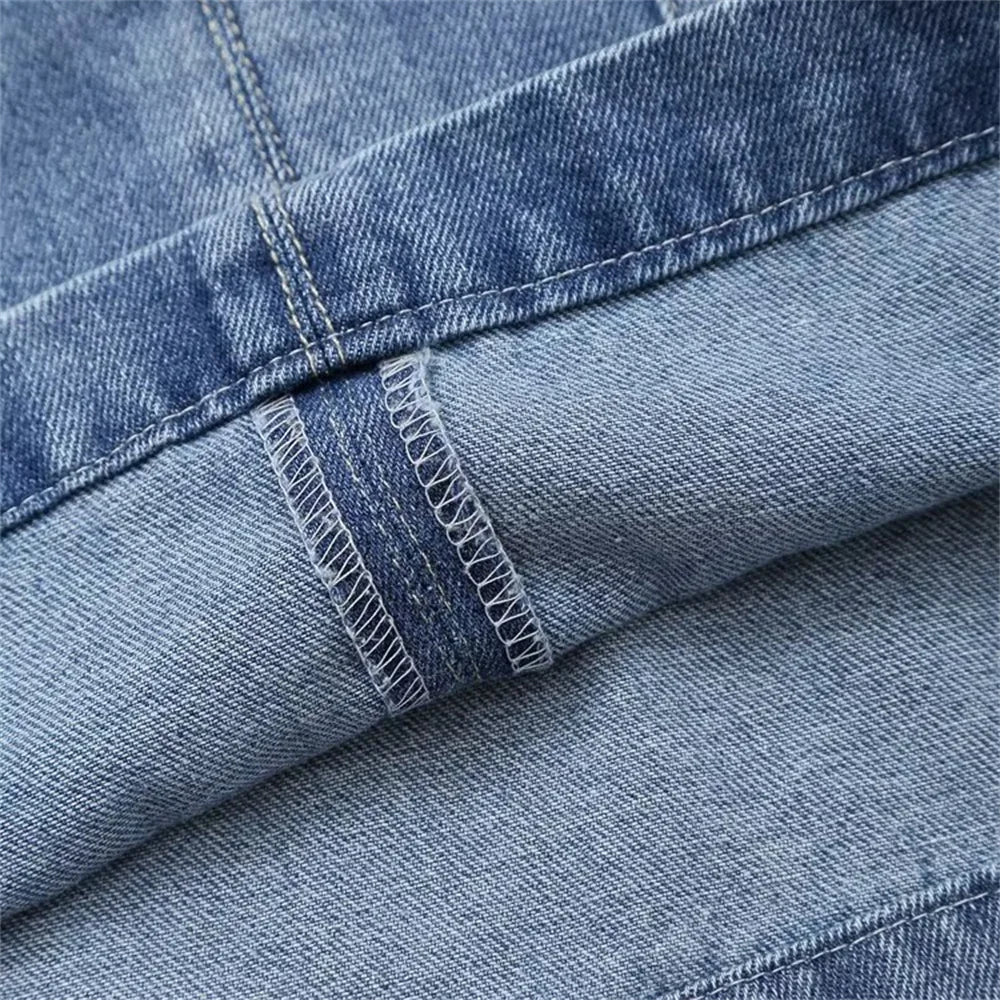 Autumn Women's Fashion Casual Denim Shirt with Collar and Long Sleeves Paired with High Waist Wide Leg Jeans Set