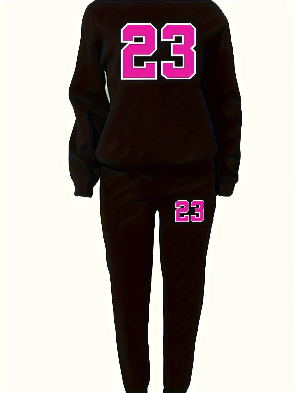 Casual Two-Piece Kangaroo Pocket Sweatshirt Set for Women with Round Neck and Solid Long Sleeves