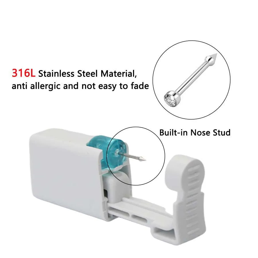 Disposable Nose Piercing Gun Kit with Built-in Stainless Steel Nose Stud and Alcohol Cotton