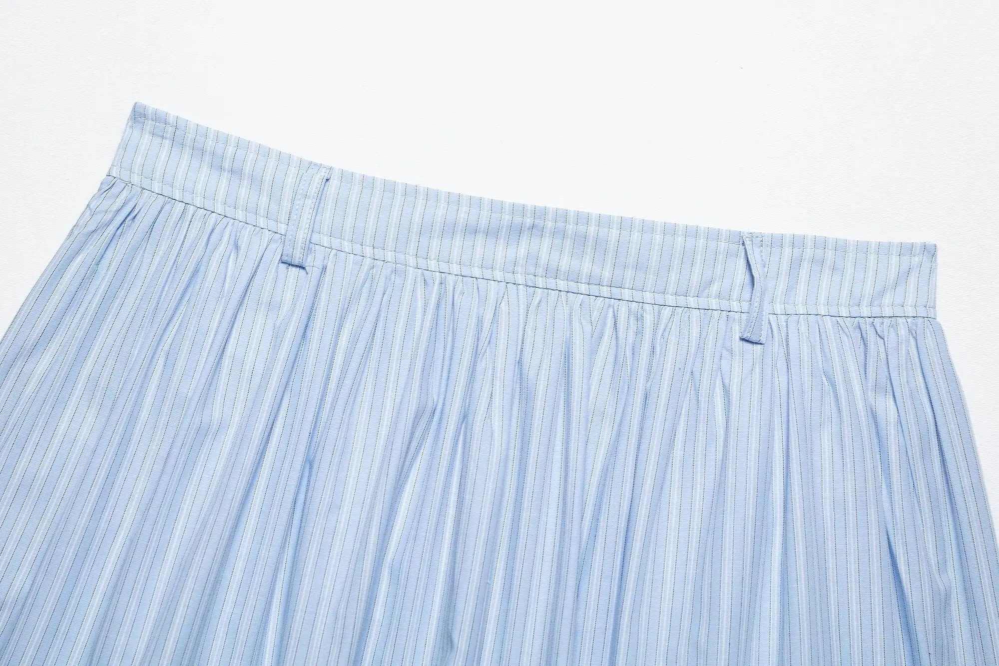 Women's Chic Two-Piece Blue Striped Long Sleeve Shirt and Front Zipper Mini Skirt Set