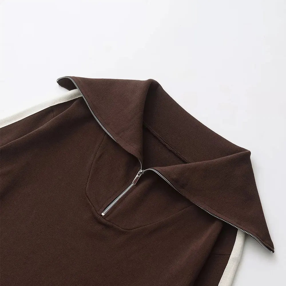 Women's Casual Two-Piece Set with Knit Sweater and High-Elastic Waist Straight Pants