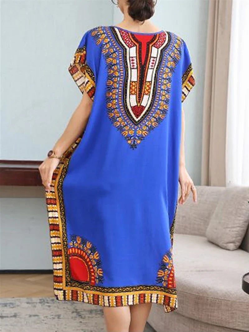 Spring Boho Beach Dress For Women Batwing Sleeve Midi