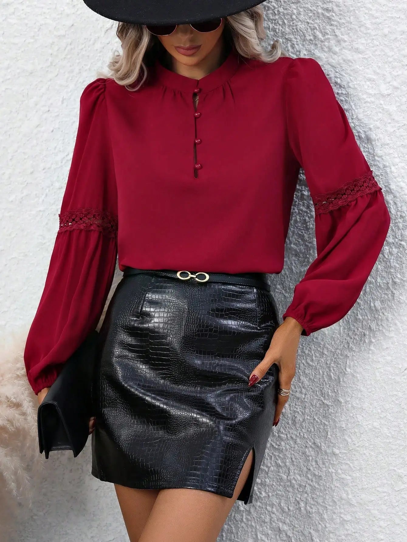 Elegant Small Crew Neck Button Cardigan with Lace Patchwork Long Sleeve Casual Women's Shirt