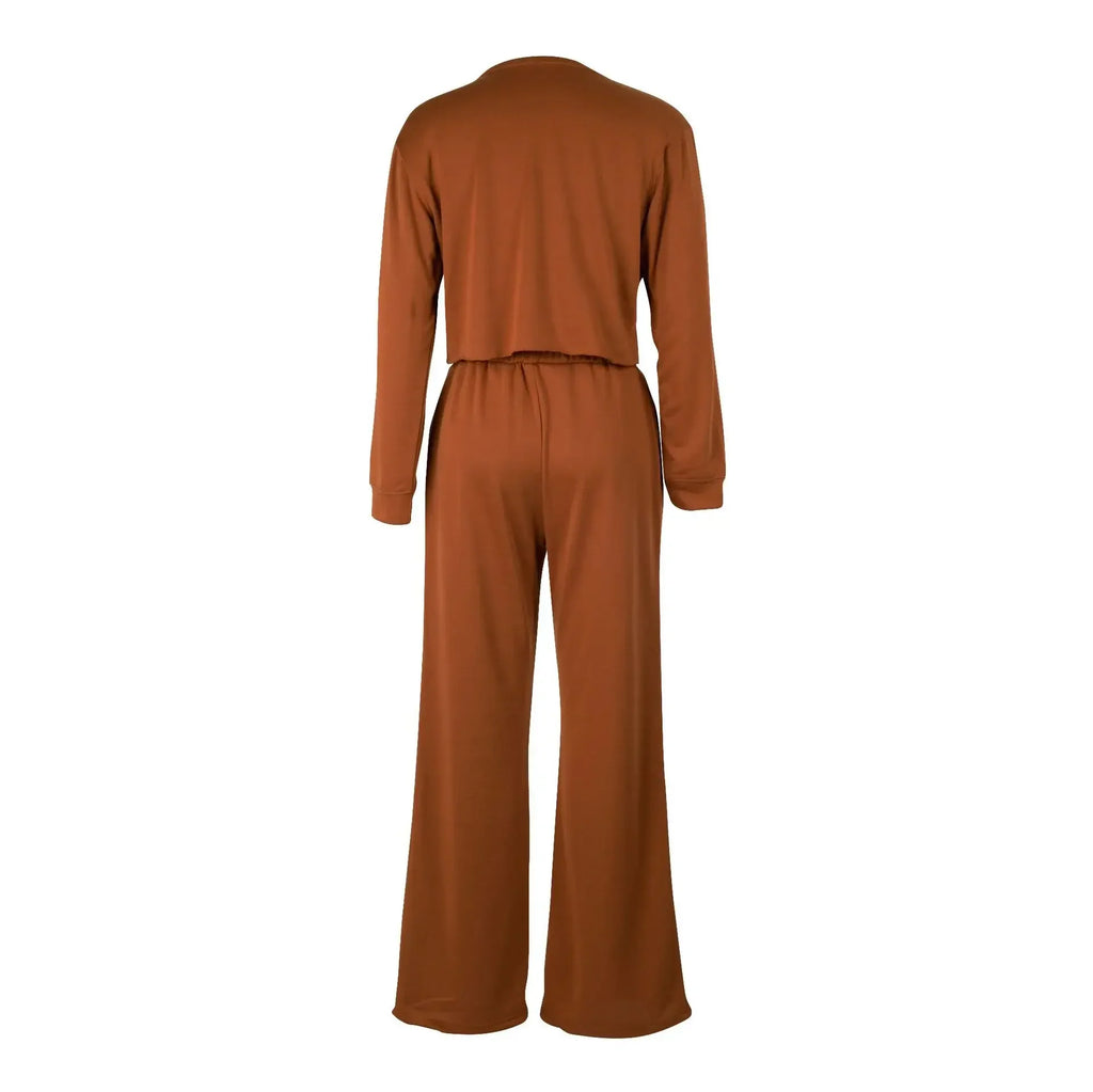 Women Winter Tracksuit Set Pullover Top and Pants 2 Piece Casual Outfit Thicken Warm Solid Color Suit