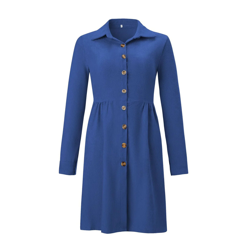 Corduroy Button Down Shirt Dress For Women Long Sleeves
