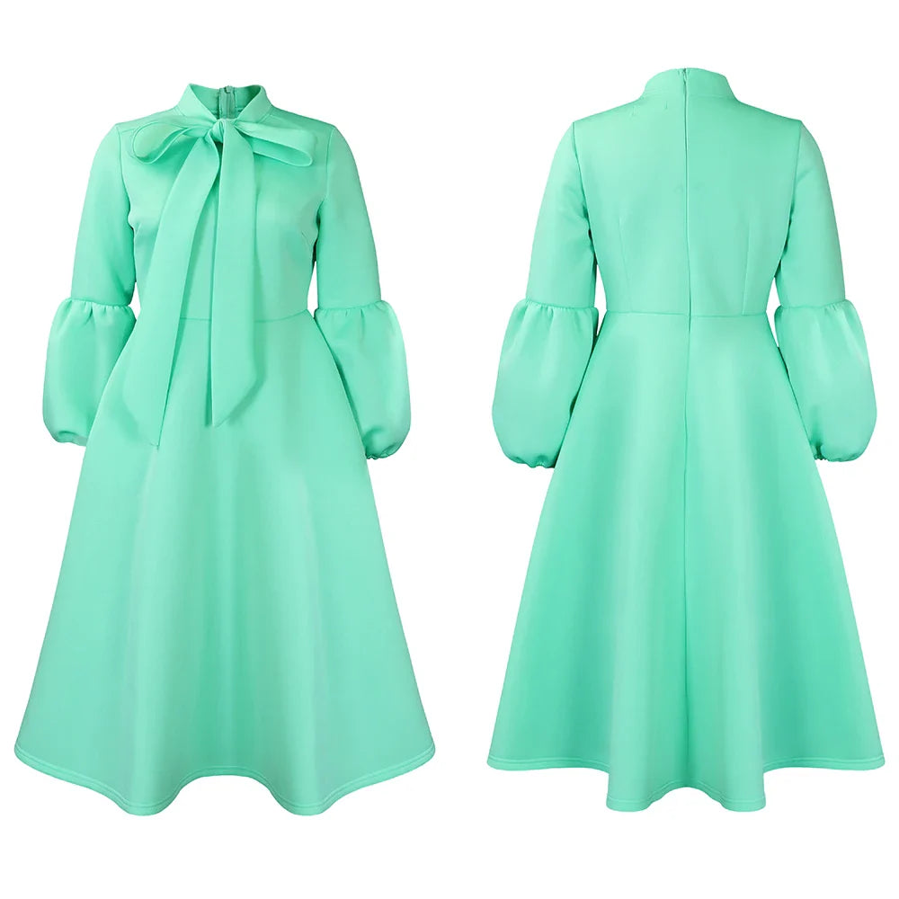 Elegant A Line Midi Dress With Bow Collar For Party