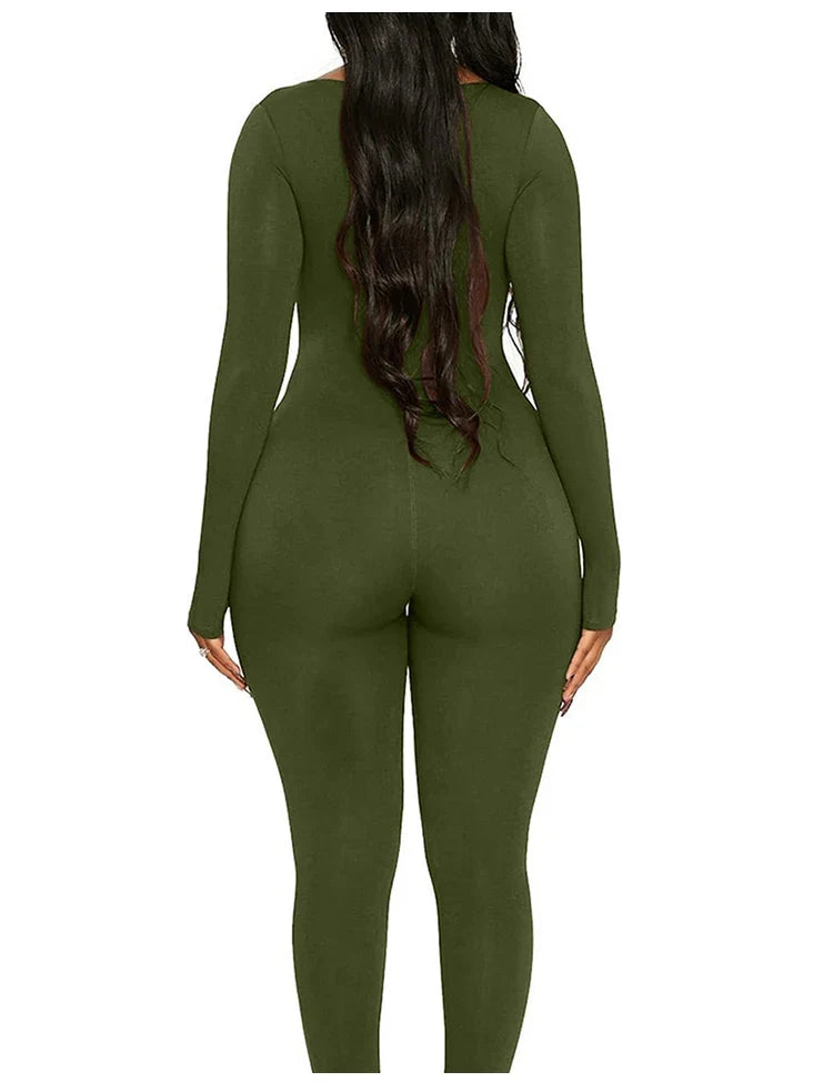 Women's Long Sleeve Skinny Bodycon Romper Jumpsuit Solid Color Casual Fitness Streetwear Overalls