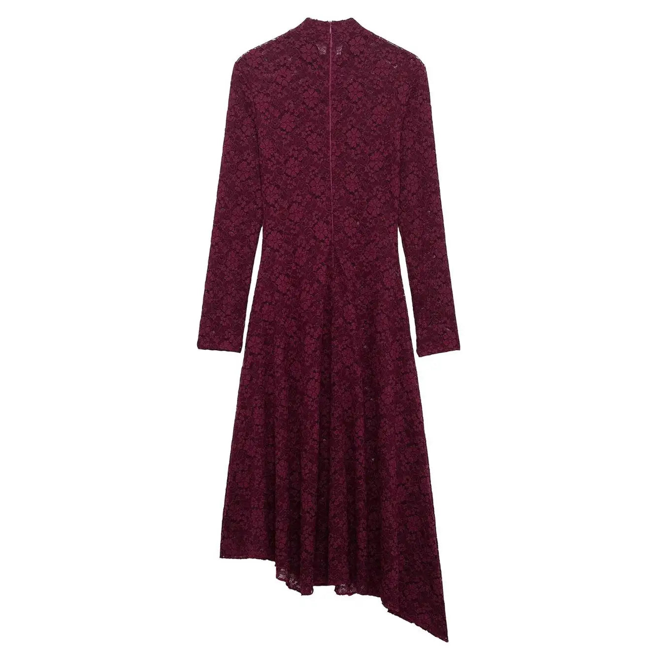 Lace Midi Dress Solid Hollow Out Asymmetric Long Sleeve