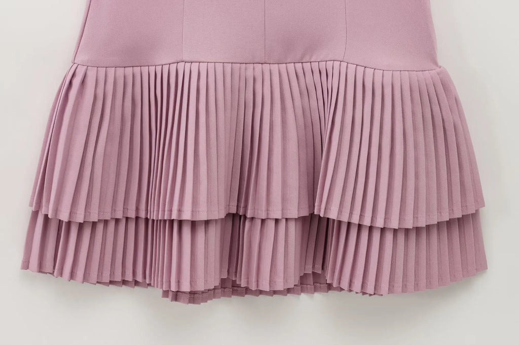 Sleeveless Pleated Mini Dress With Square Collar Chic