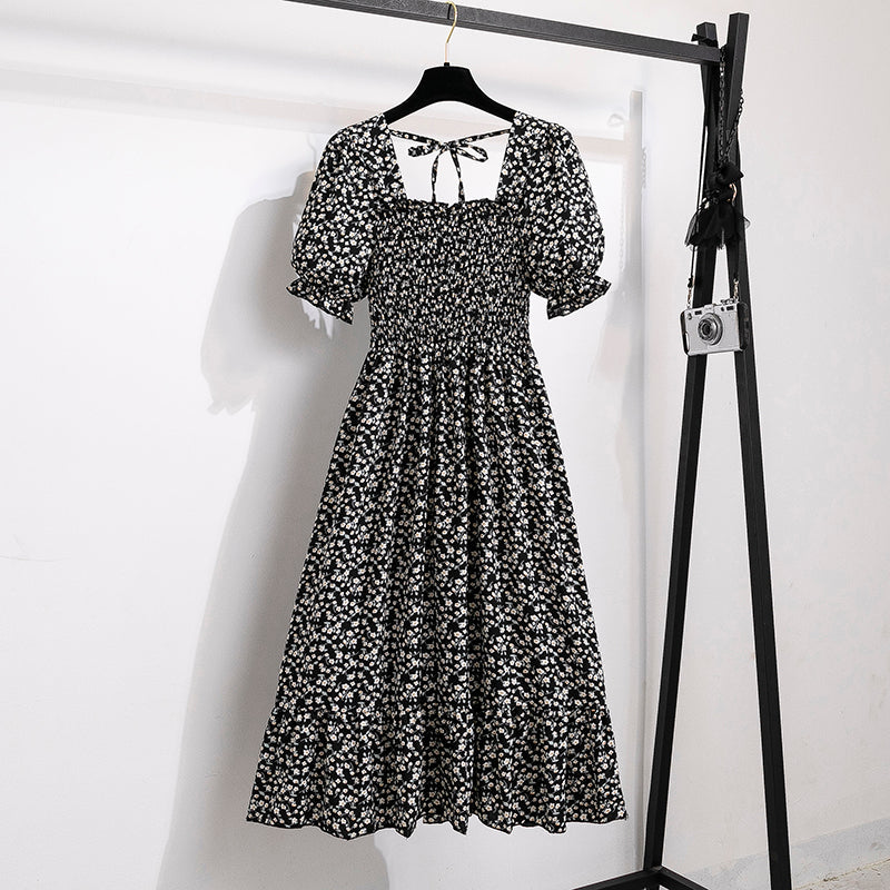 Backless Chiffon Pleated Midi Dress With Elastic Waist