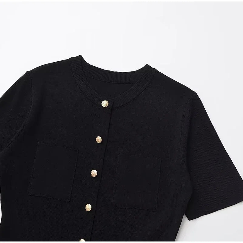 Ribbed Pocket Knit Dress For Women High Waist Mini Chic