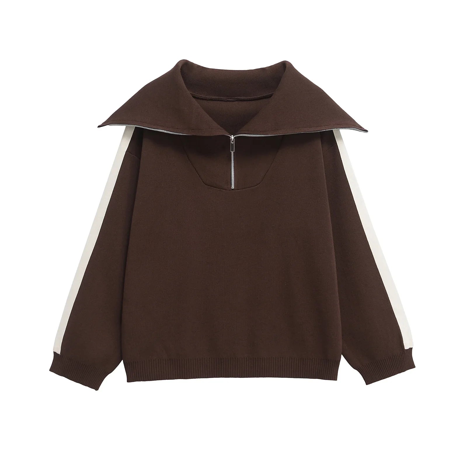 Elegant Women's Knit Sweatshirt and Drawstring Trousers Set with Hooded Zipper