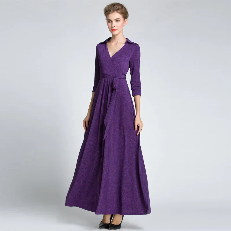 Soft Stretch Wrap Dress With Belt Long Vacation Style