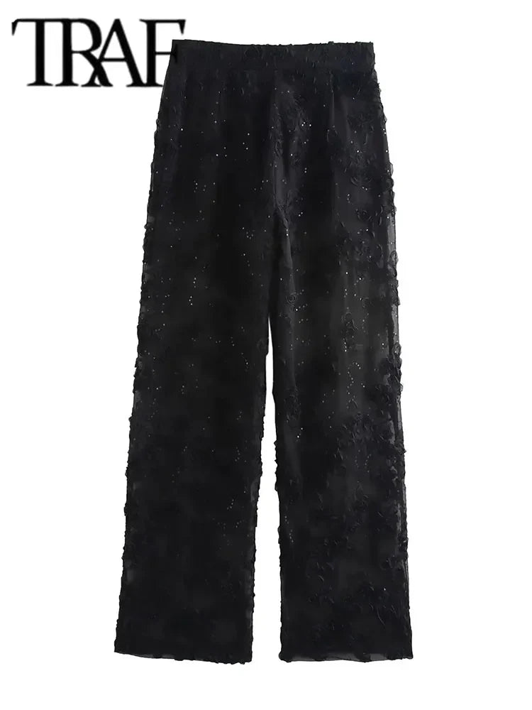 Sequin Two Piece Set for Women with Translucent Blazer Coat and Elegant Pants Stylish Party Outfit