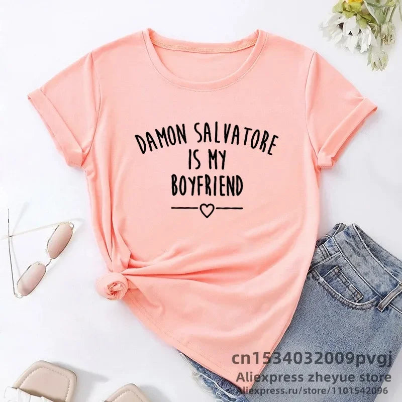 Damon Salvatore Is My Boyfriend T-Shirt Unisex Funny Tee for The Vampire Diaries Fans