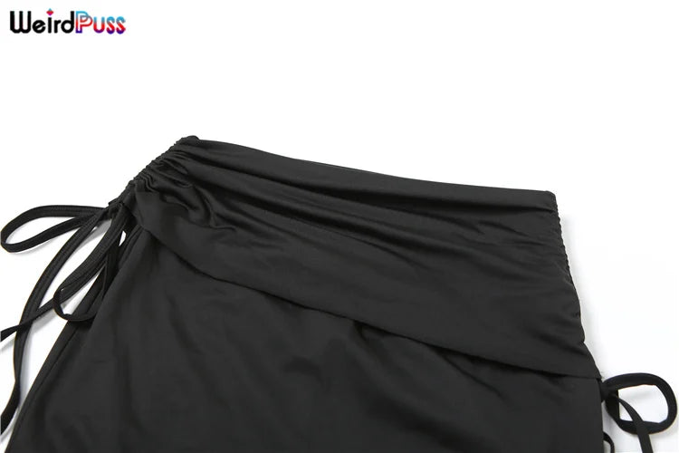 Weird Puss Skew Collar Elegant Women Two Piece Set Stretch Short Sleeve Crop Top and Bandage Maxi Skirt Matching Outfit