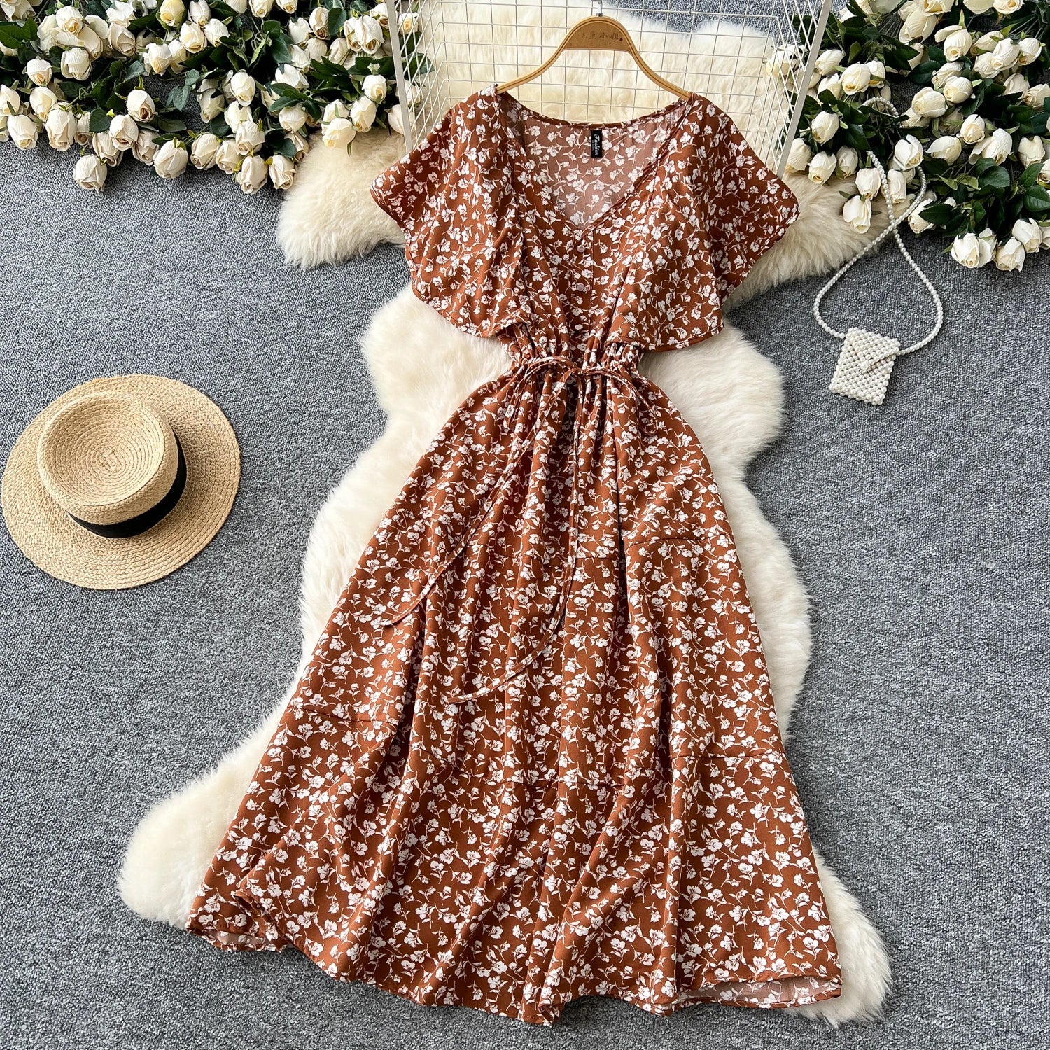Floral Print Sundress V Neck A Line For Summer Party