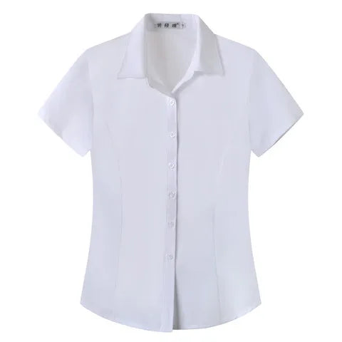 Slim-Fitting White Short-Sleeve Business Shirt for Women Large Size Korean Style Elegant Summer Top