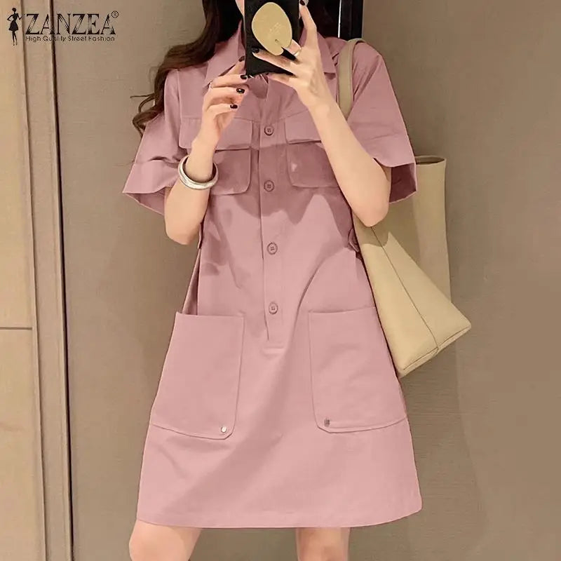 Korean Style Cargo Sundress With Pockets Knee Length