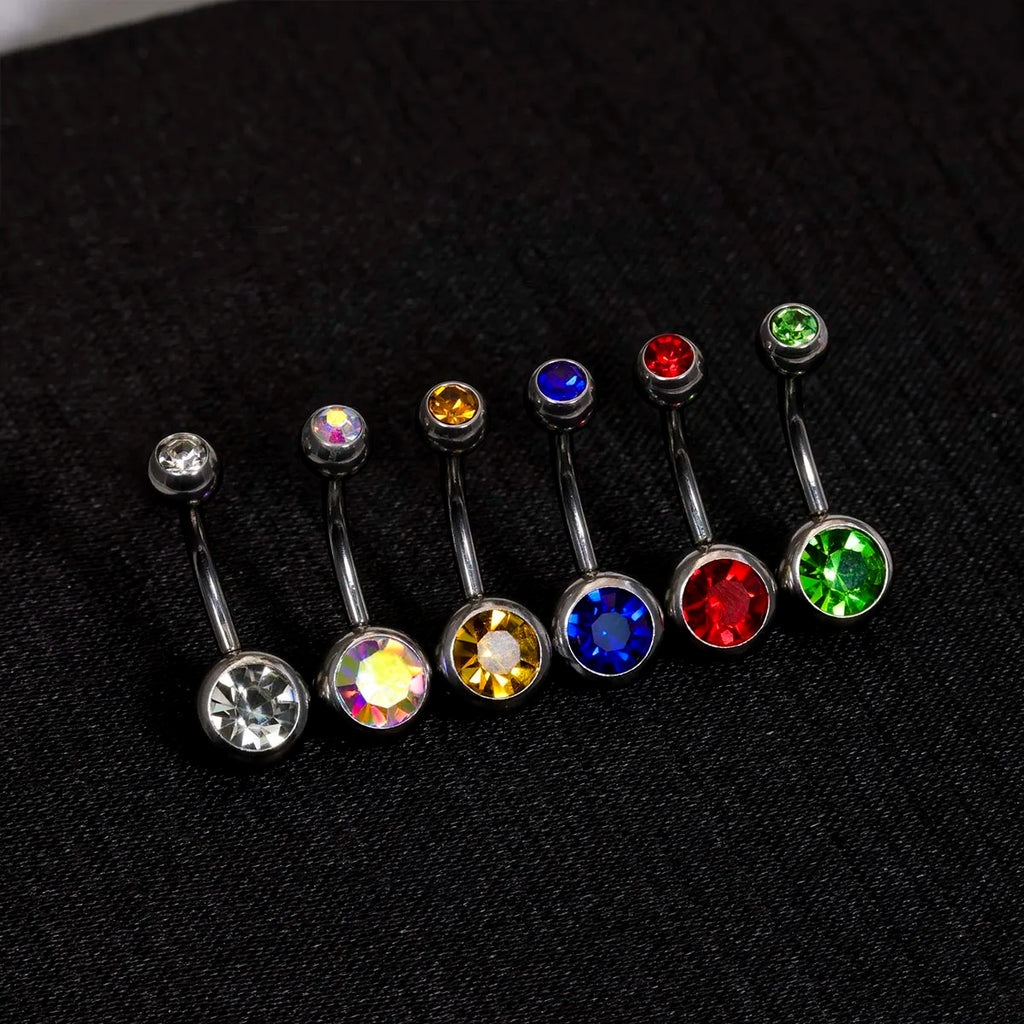 G23 Titanium Crystal Gem Curved Barbell Belly Button Rings for Navel Piercings