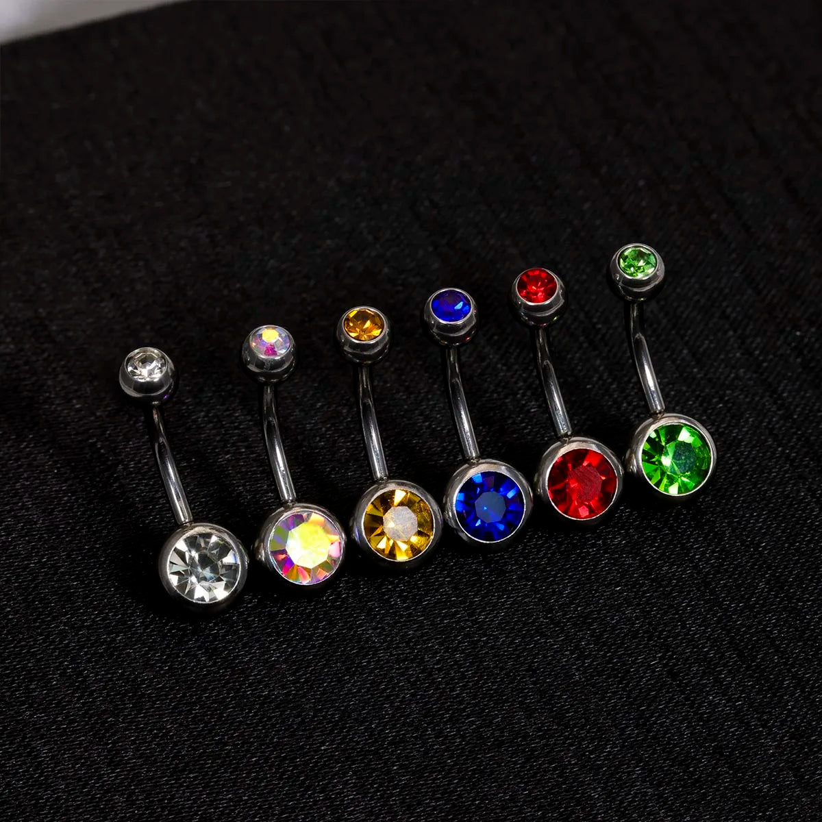 G23 Titanium Crystal Gem Curved Barbell Belly Button Rings for Navel Piercings