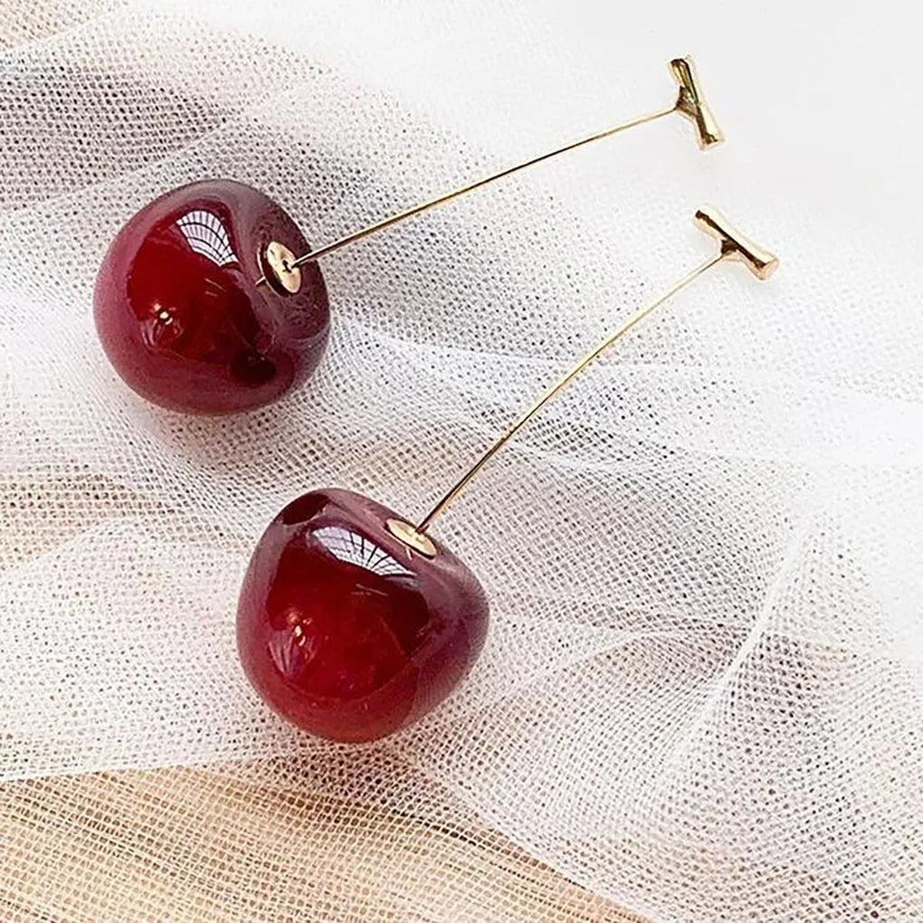 Red Cherry Dangle Earrings for Women, Fruit Statement Jewelry, Cute Acrylic Cheerios Earrings for Wedding and Party Gifts