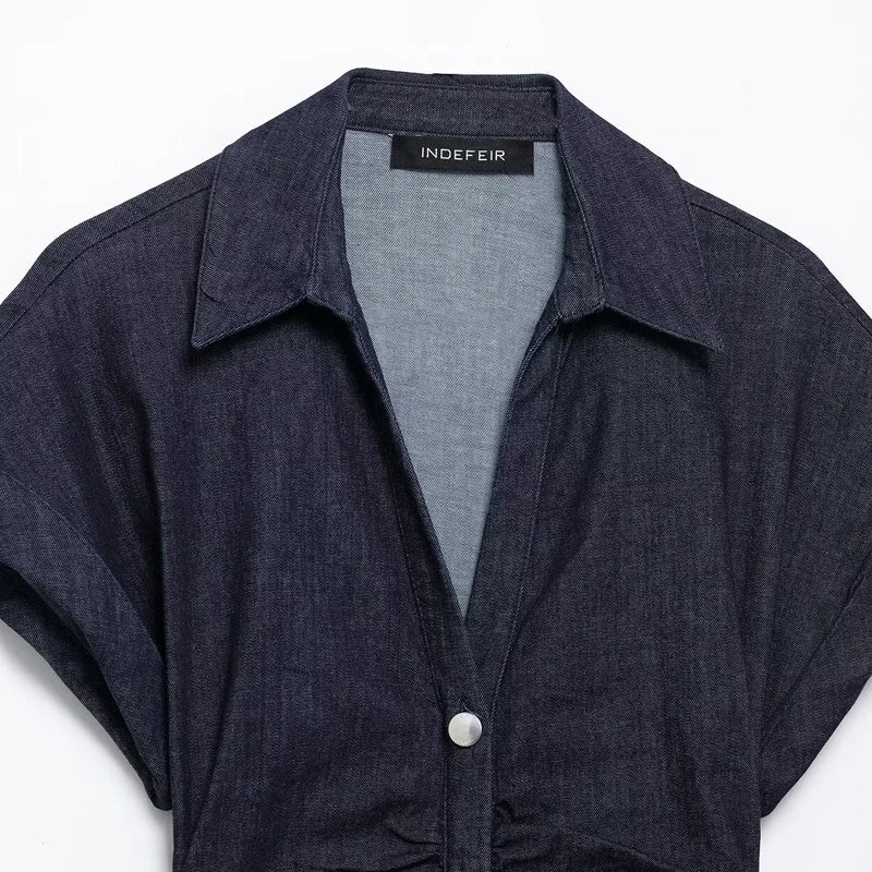 Elegant Blue Midi Dress With Ruffles And Corset Details