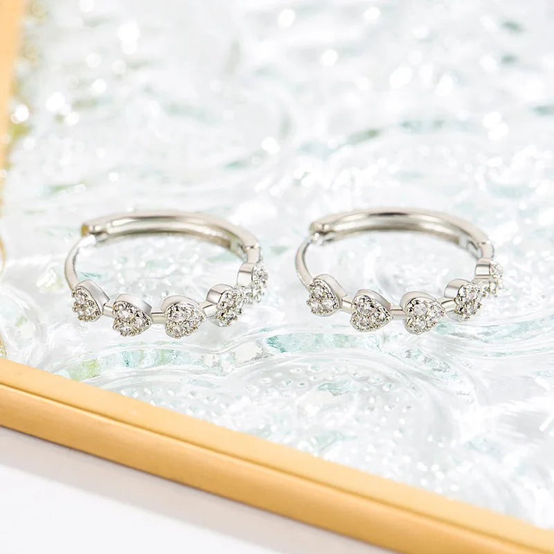 Heart Hoop Earrings for Women with Shiny Zircon Inlay Stylish Wedding Jewelry Accessories
