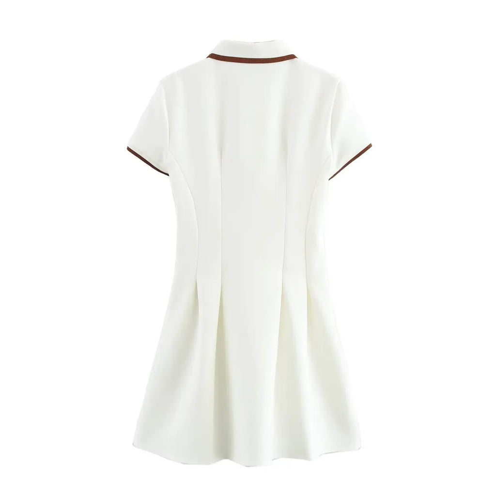 Patchwork Pleated Mini Dress With Short Sleeve Print