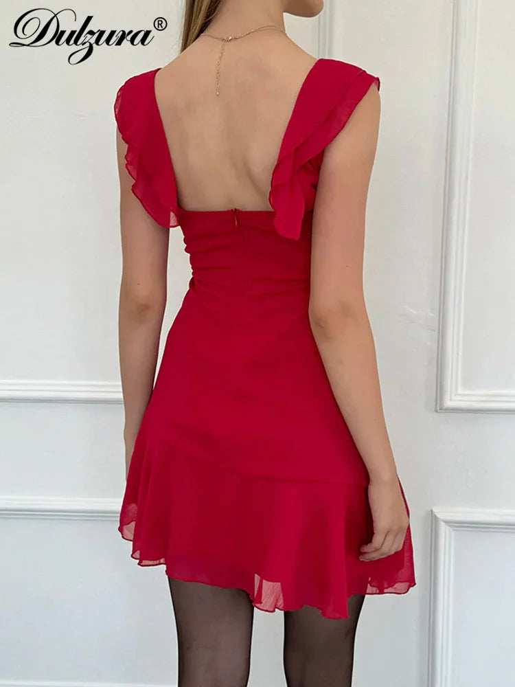 Sexy Tassels Patchwork Chiffon Mini Dress Sleeveless Zipper