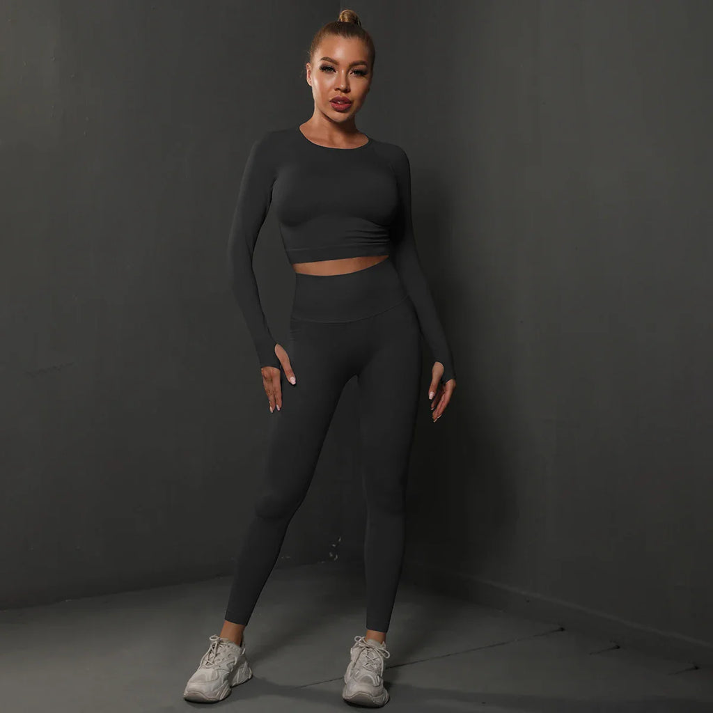 2Pcs Women's Seamless Gym Set with Push Up Sports Bra and Bubble Butt Leggings for Running and Workout