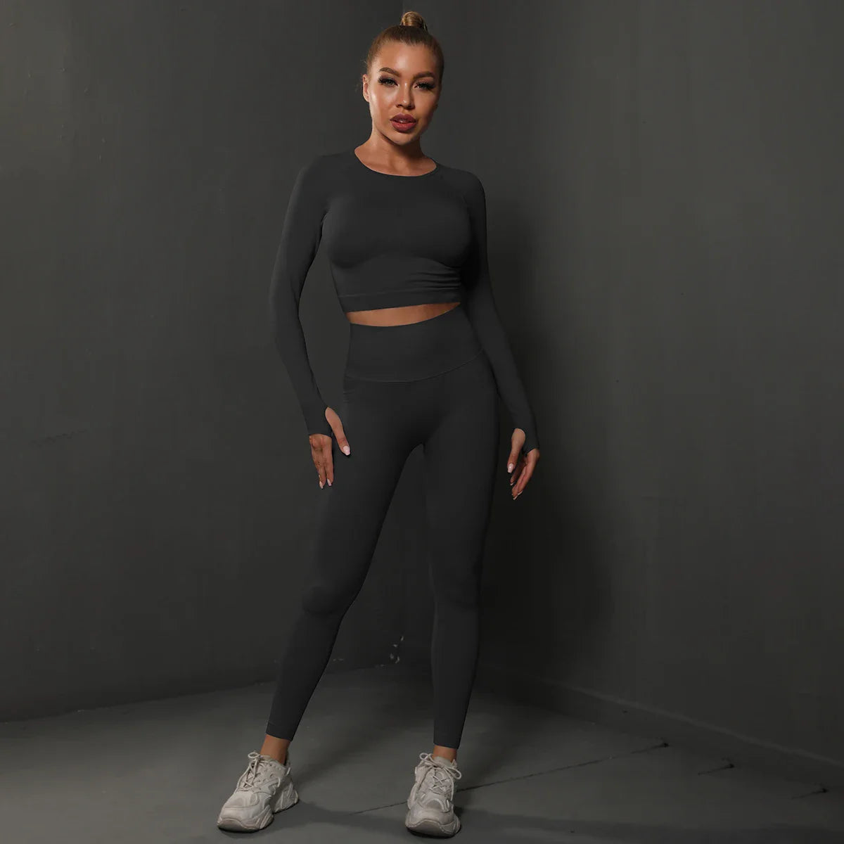 2Pcs Women's Seamless Gym Set with Push Up Sports Bra and Bubble Butt Leggings for Running and Workout