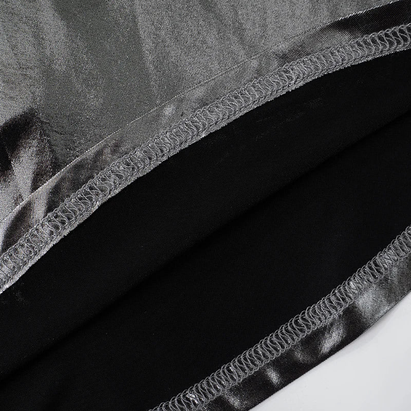 Metallic V Neck Backless Pleated Mini Dress For Women