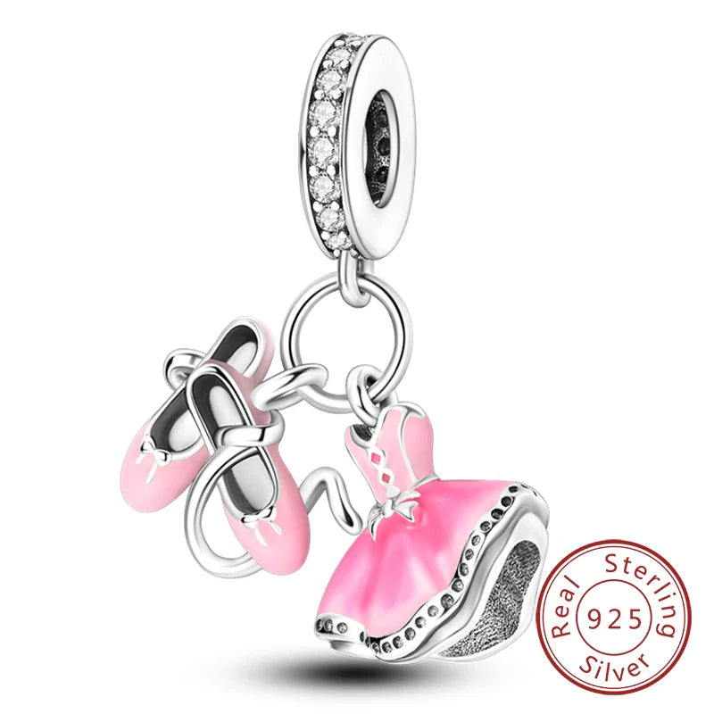 Fit 925 Sterling Silver Bow Perfume Bottle Pink Charms Beads for Women DIY Jewelry Gifts