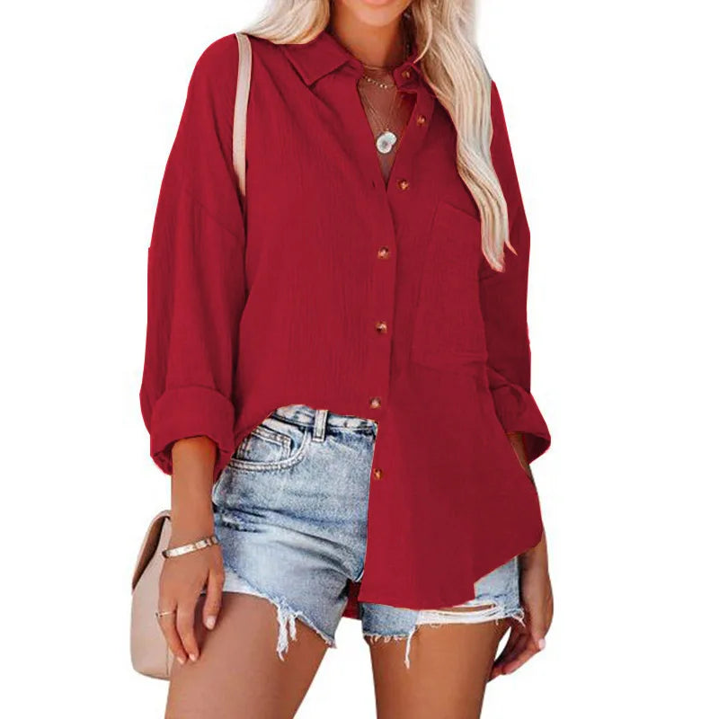 Women's High-End Long Sleeve Batwing Shirt with Drop Shoulders for Spring Fashion