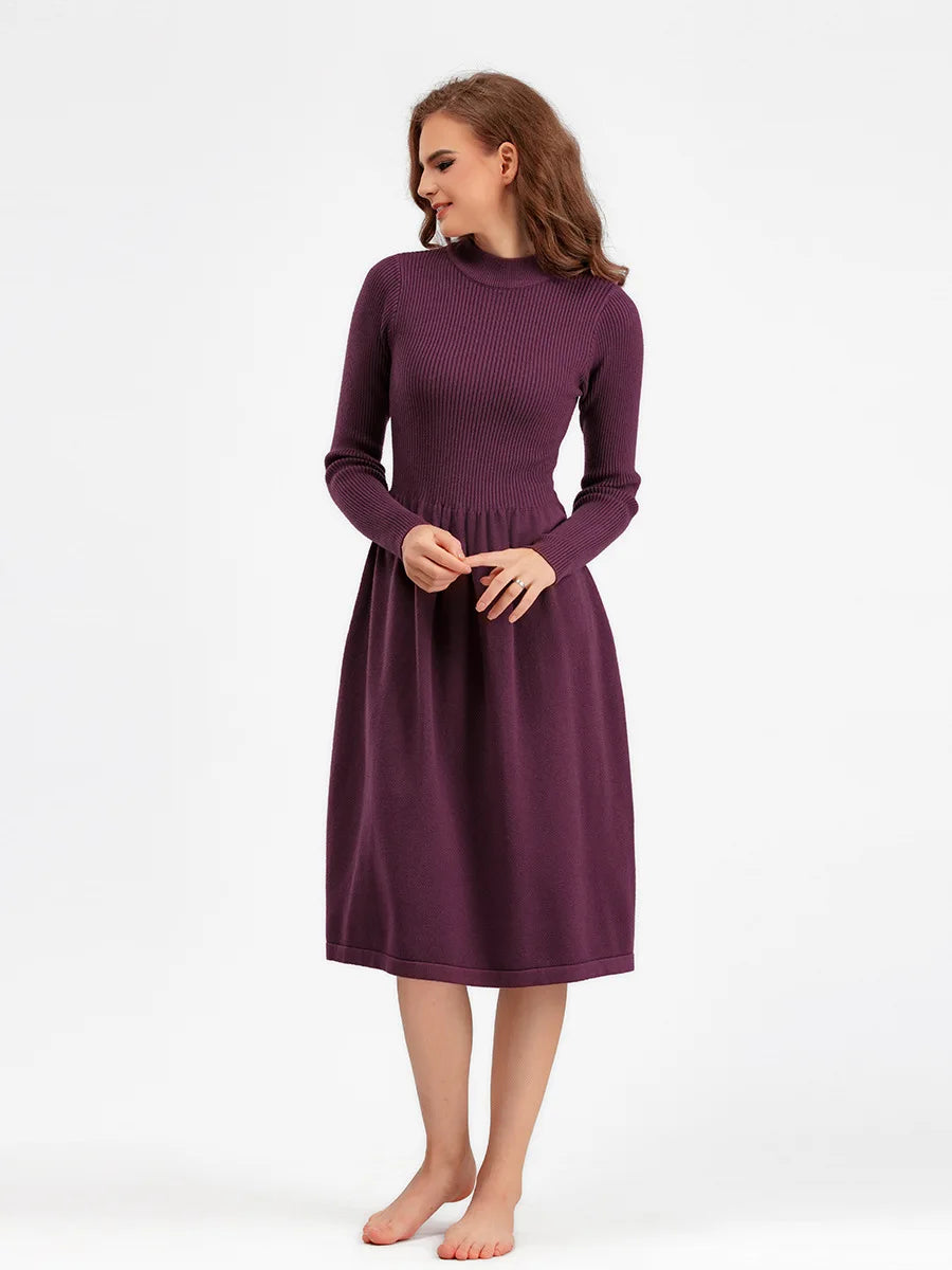 Women's Autumn Knit Dress Bodycon Maxi O Neck Chic Office