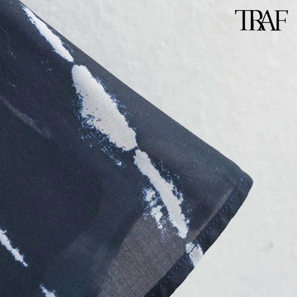 Backless Tie Dye Halter Mini Dress Deep V Neck Beach Party