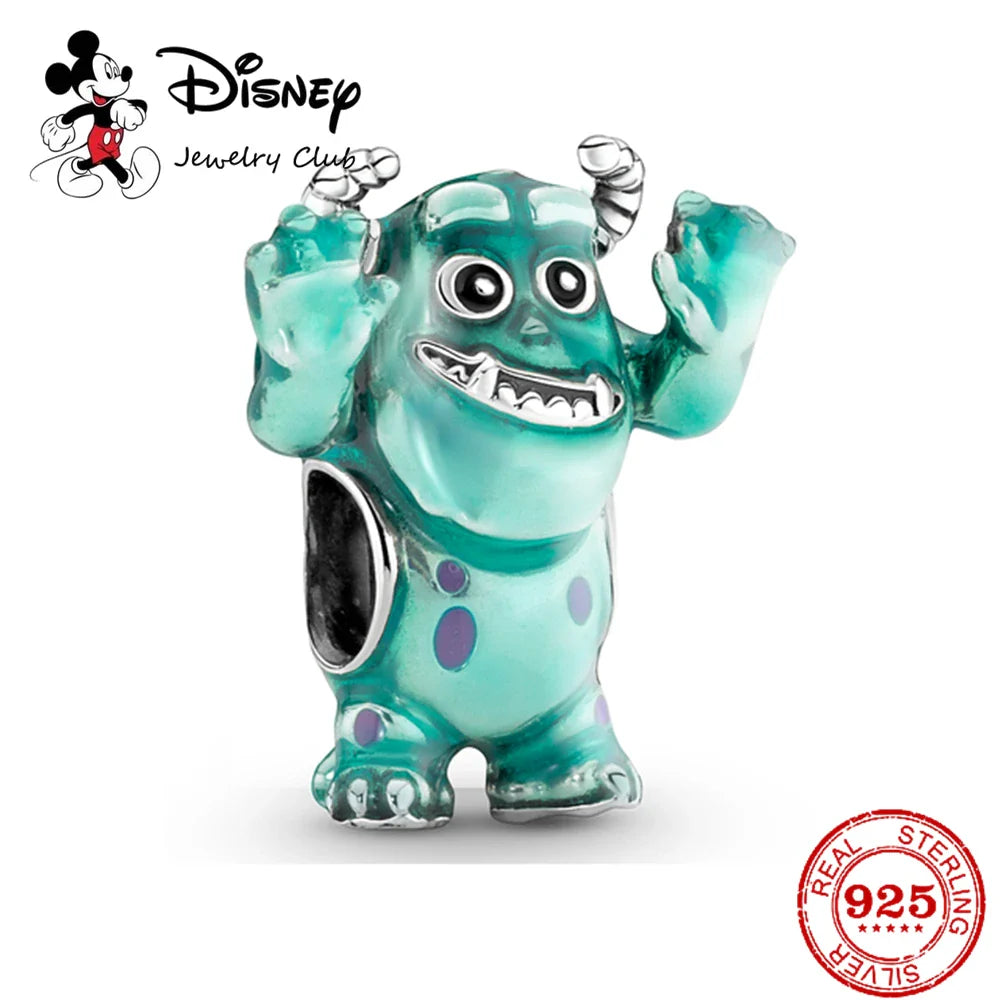 925 Sterling Silver Mickey Minnie Charm Beaded Fit Snake Bracelet DIY Ladies Jewelry