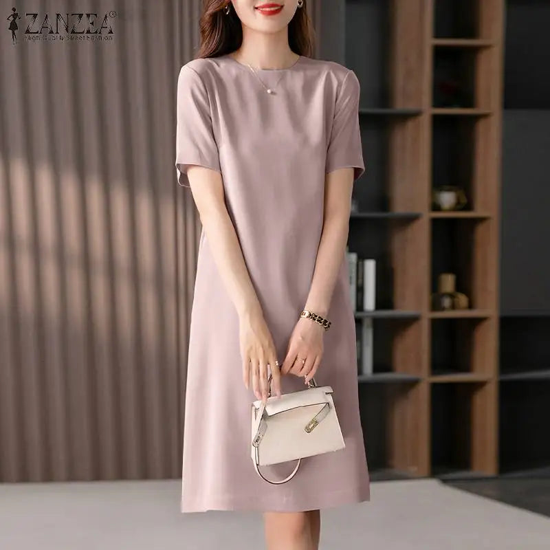 Summer Dress For Women Short Sleeve Knee Length With Pockets