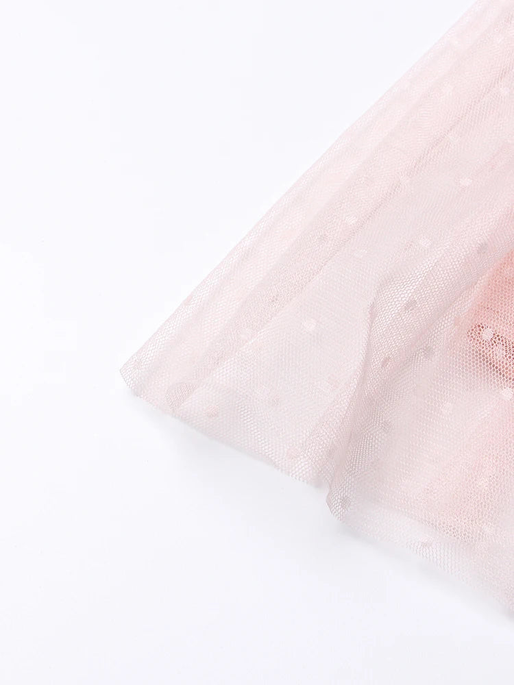 Patchwork Mesh Dress For Women High Waist Ruffled Casual