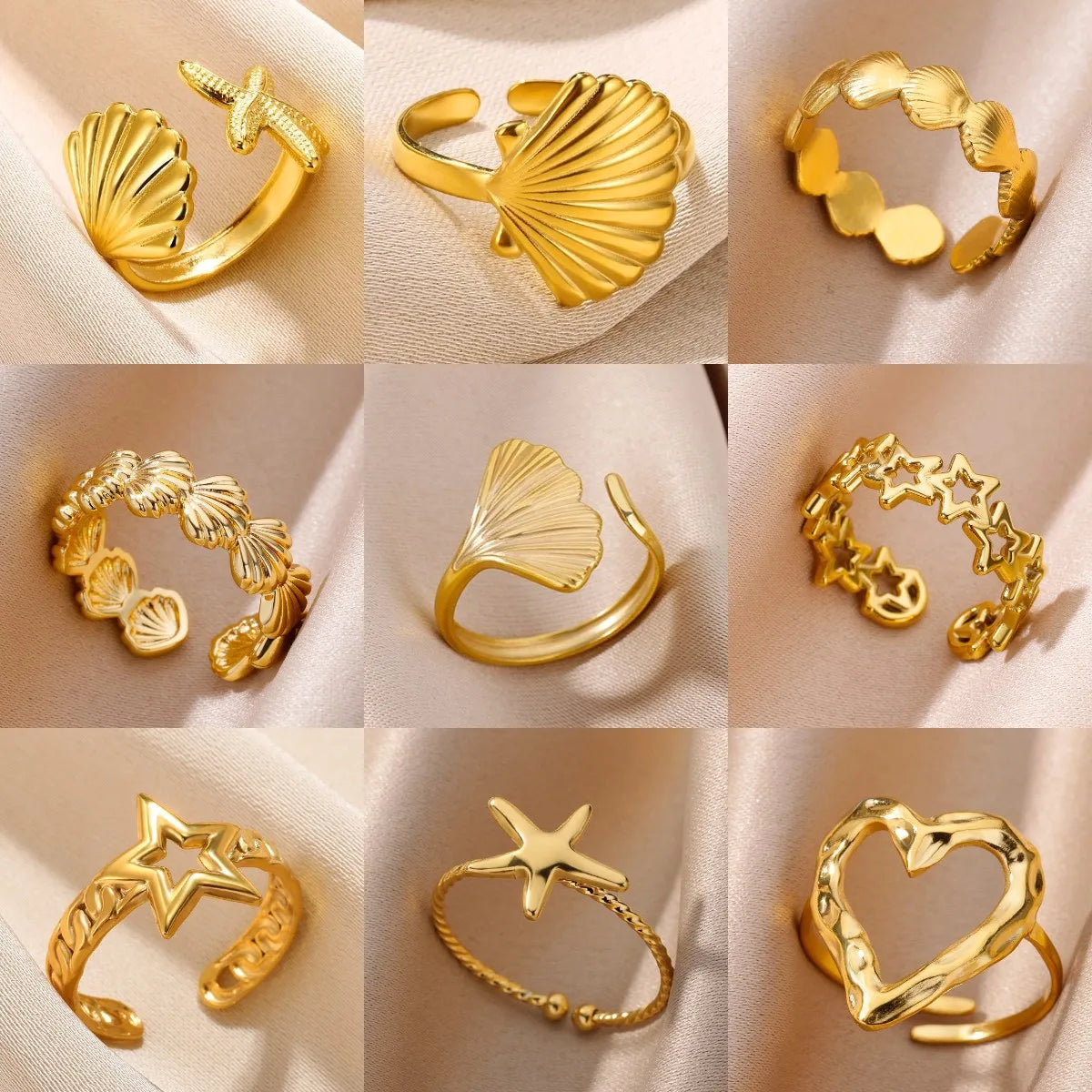 Adjustable 316L Stainless Steel Little Star Open Ring for Women - Trendy Gold Color Jewelry Gift for Weddings and Special Occasions