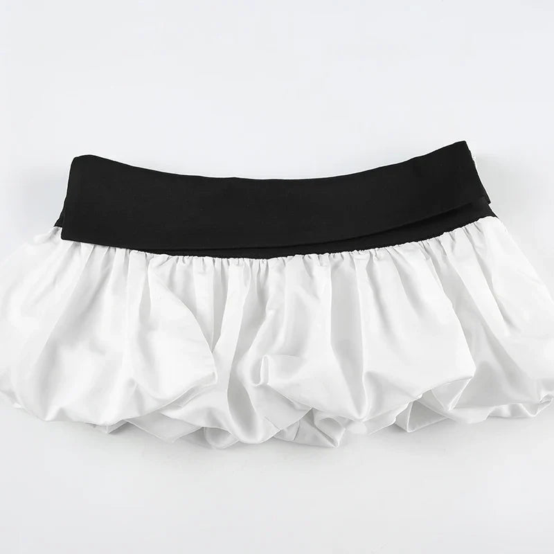 Slim Contrast Color Two-Piece Dress Set for Women Bandage Slash Neck Halter Top with Low-Waisted A-Line Skirt Elegant Sweet Casual Outfit