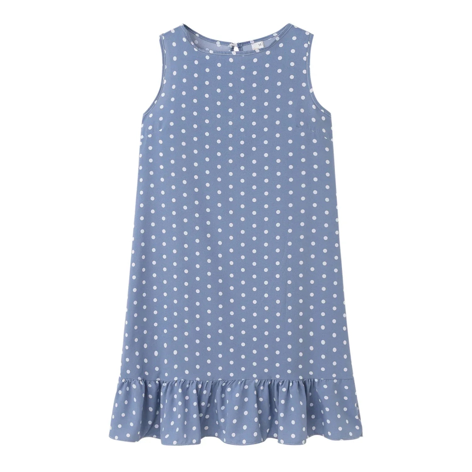 Polka Dot Dress Ruffled Sleeveless Women Round Neck