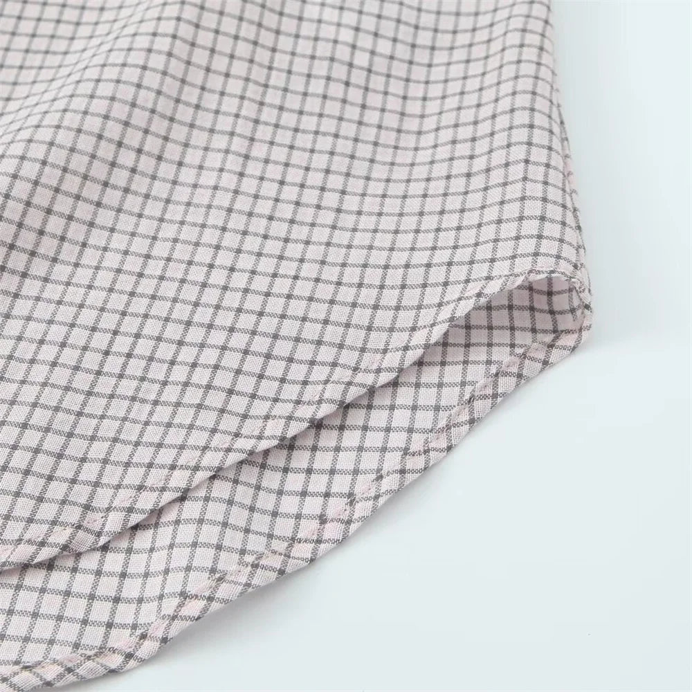 Casual Women's Long Sleeve Loose Fit Layered Small Grid Decorative Shirt for Autumn Versatile Everyday Wear