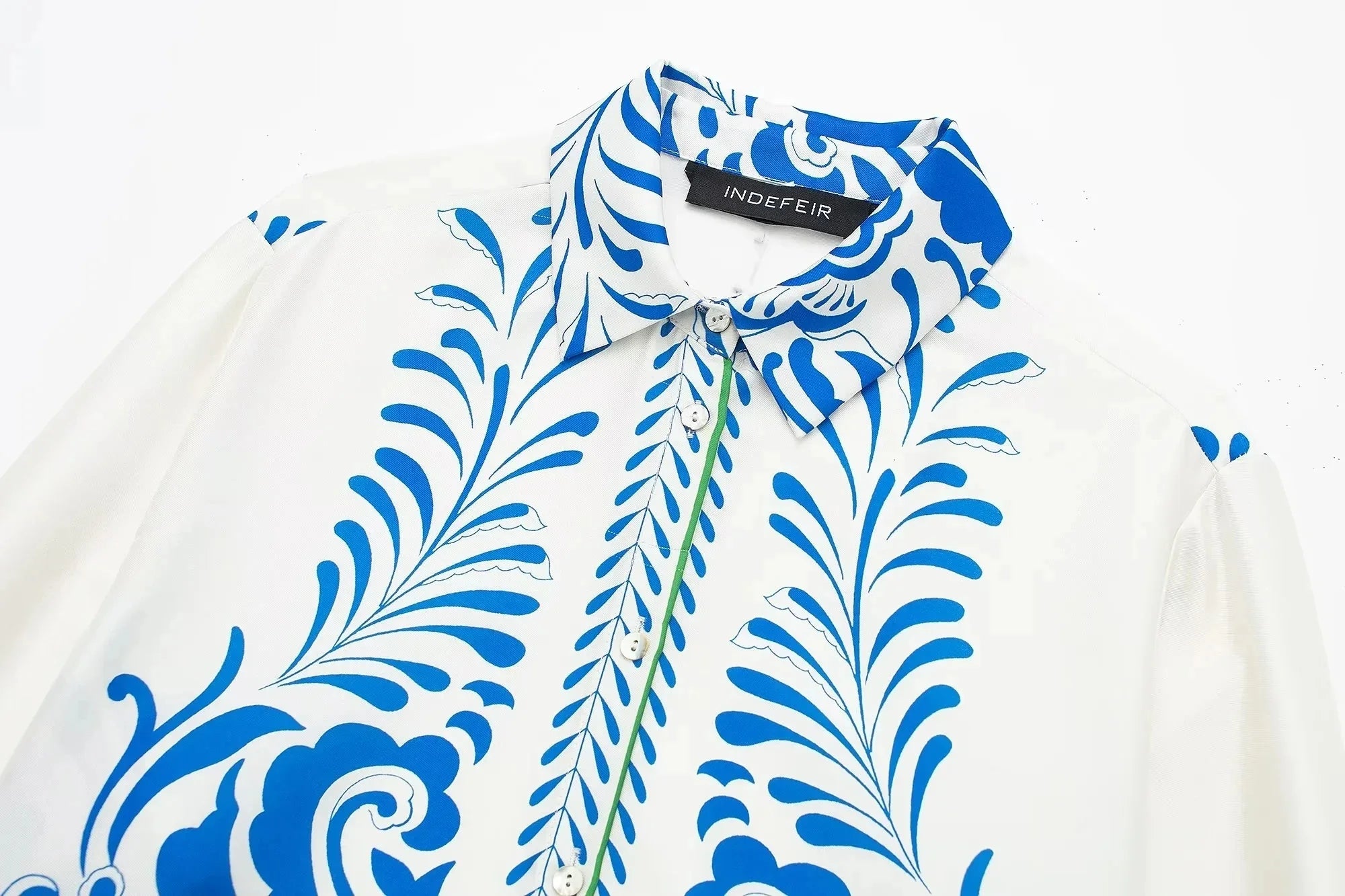 Women's Vintage Printed Casual Set with Long Sleeve Blouse and Straight Leg Pants