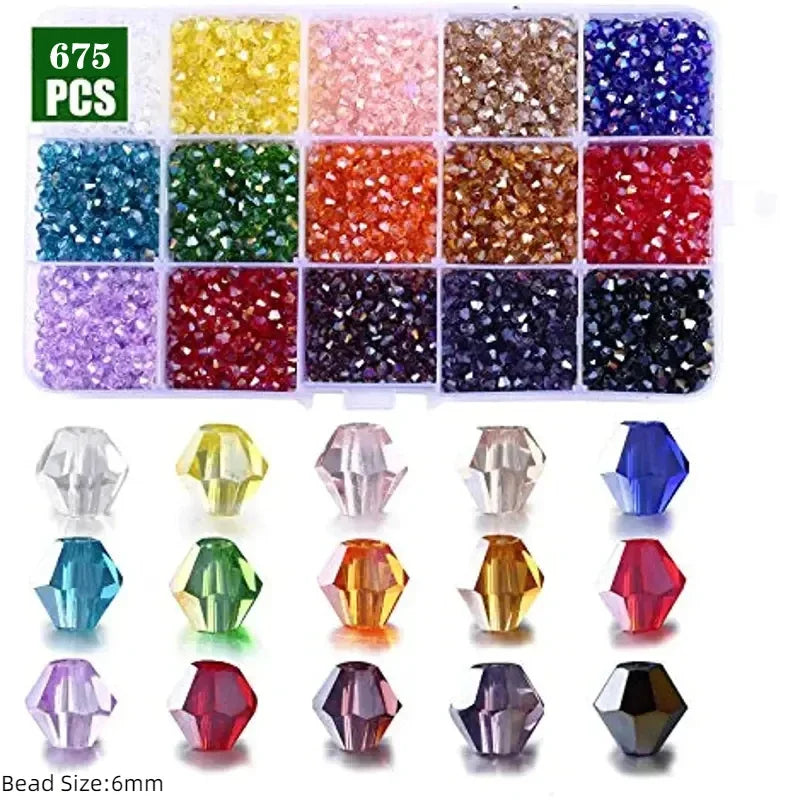4mm Multicolor Bicone Crystal Beads Set for DIY Bracelet Jewelry Making - 15 Grid Multi-faceted Irregular Glass Bead Kit