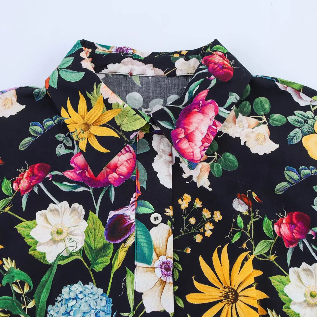 Floral Midi Dress For Women Slim Fit Poplin Summer Chic