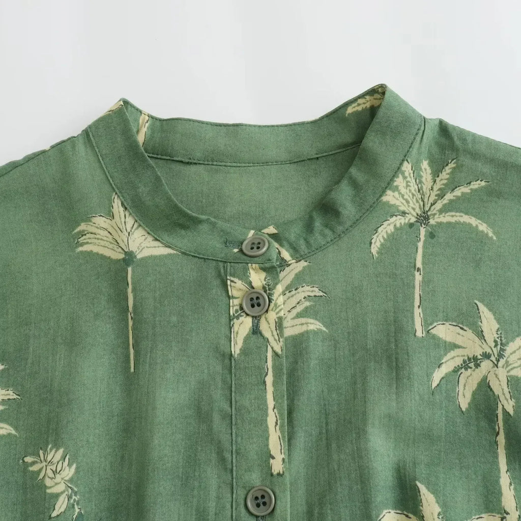 Printed Belted Long Sleeve Shirt Dress Chic Spring Women